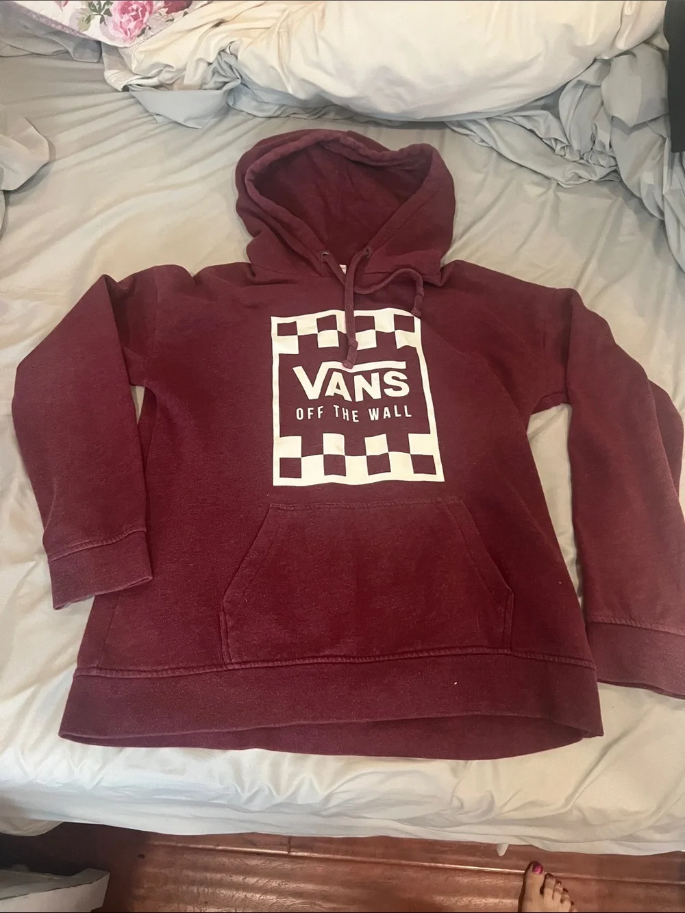 Vans Maroon Hoodie with White Checkerboard Logo - Picture 1 of 1